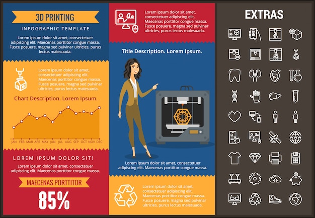 3D afdrukken infographic sjabloon en elementen