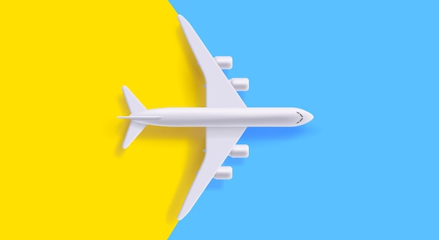 Vector 3d air plae jet illustration on blue and yellow background top view