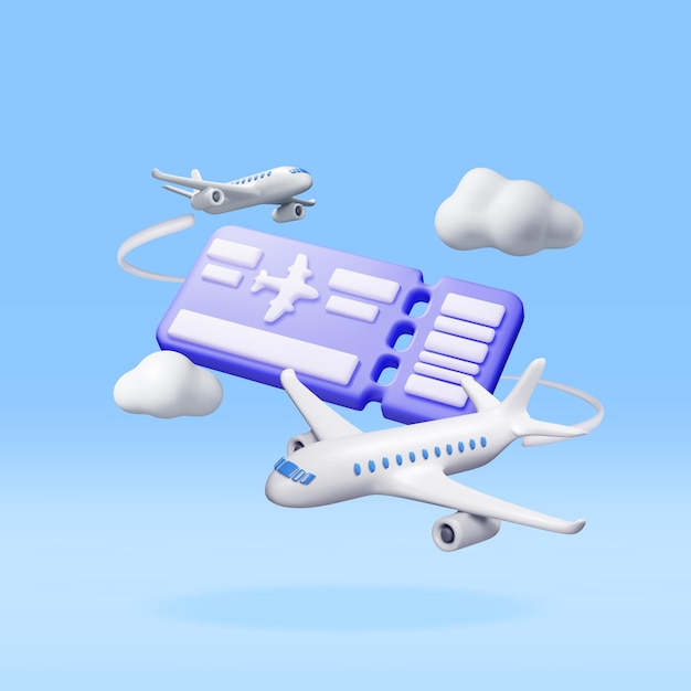 3d Airline Ticket or Boarding Pass and Airplane