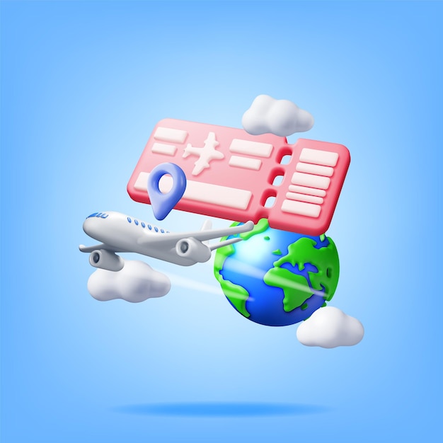 Vector 3d airline ticket globe and airplane