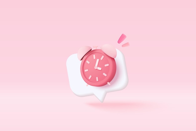 Vector 3d alarm clock on pastel pink background pink watch minimal design concept of time 3d clock vector rendering in isolated pink background