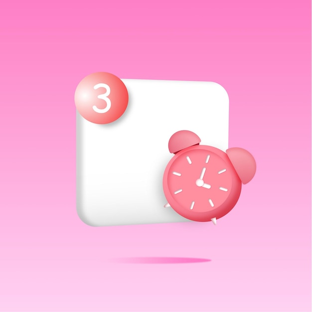 3D alarm clock Reminder of online shopping on a pink background 3d advertising alert