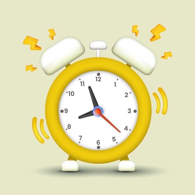 3d Alarm clock yellow wake-up time vector