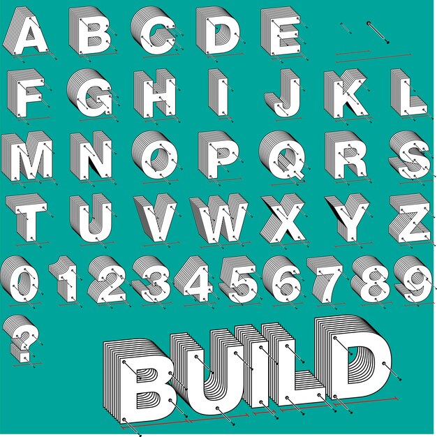 3D Alphabet Font Design Vector