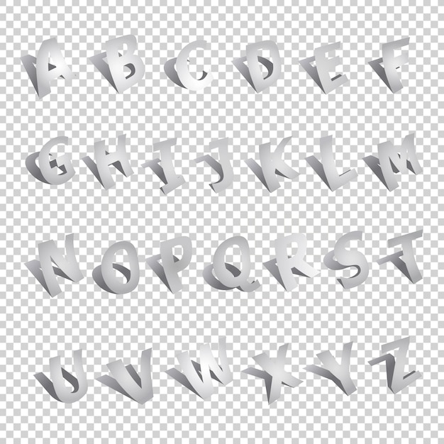 3D Alphabet font template alphabet design set on checked transparent background Vector illustration Eps 10 vector file