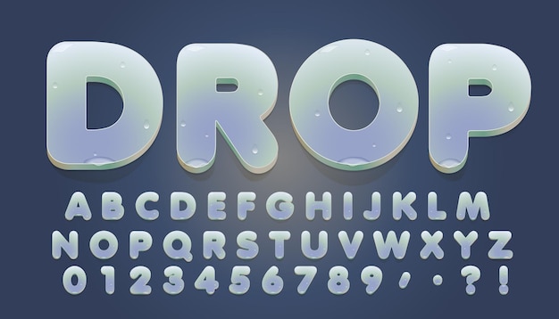 3D alphabet isolated on gradient background with drops.