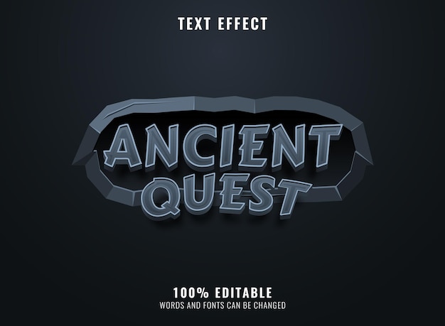 3d ancient quest with stone frame game logo title text effect