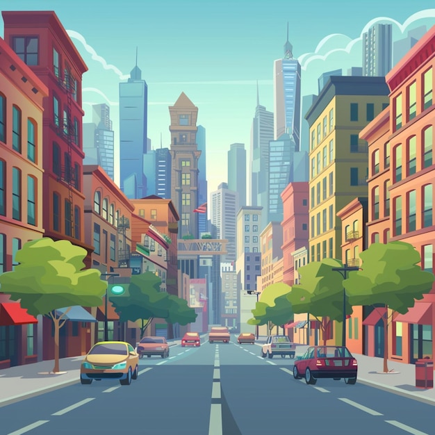 Vector 3d animation style free vector city scene with landscape car and building background