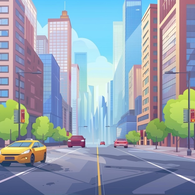 3d animation style free vector city scene with landscape car and building background