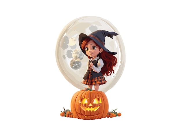 3D Anime Cute Witch Girl Watercolor Effect Halloween Concept PNG Clipart