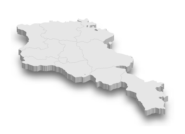 3d Armenia white map with regions isolated