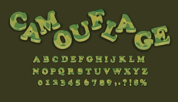 Vector 3d army camouflage font