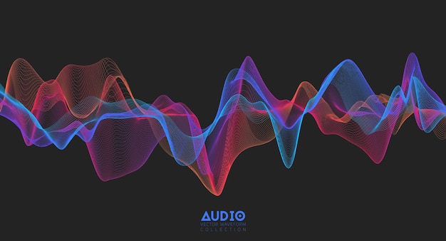 Vector 3d audio soundwave. colorful music pulse oscillation. glowing impulse pattern.