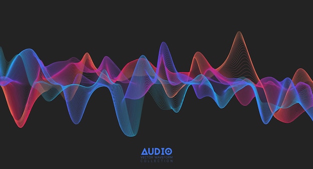 ベクトル 3dオーディオ音波。カラフルな音楽のパルス振動。