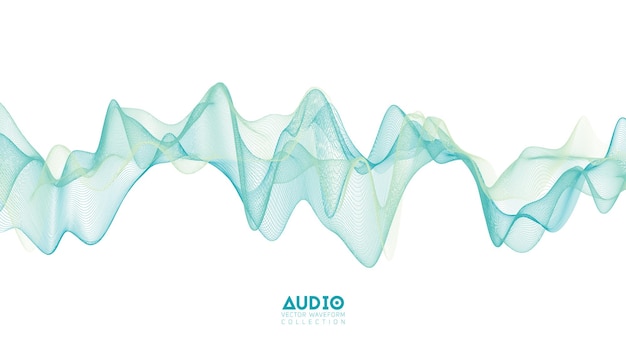3D звуковая волна. Светло-зеленые колебания пульса музыки.