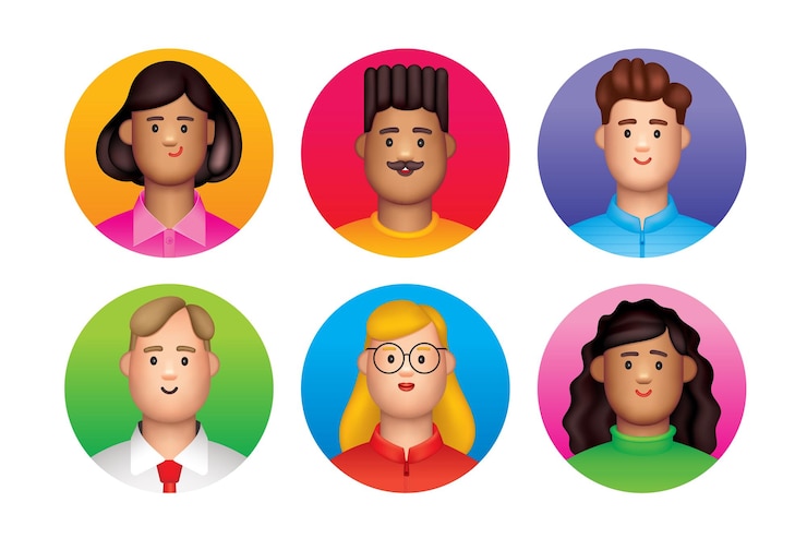 Vector 3d avatars in squares. avatars set of diverse adult characters in three dimensional style.