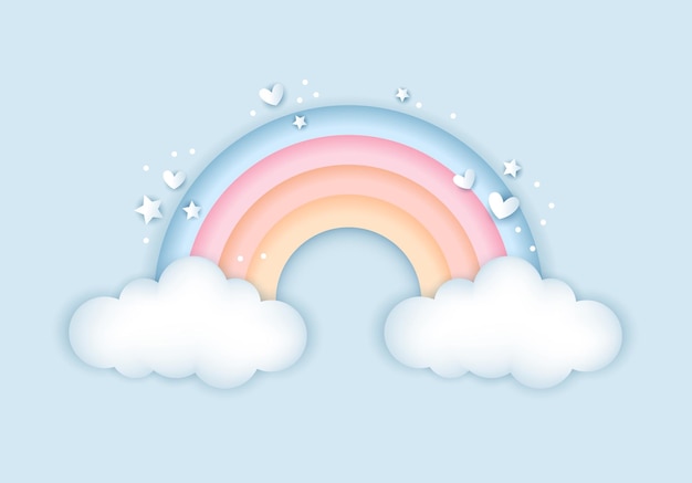 3d baby shower rainbow with clouds for kids design in pastel colors