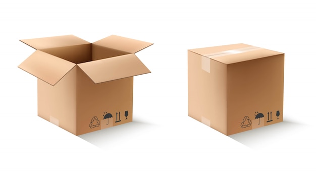 Вектор Фон, коробка, коричневый, картон, груз, коробка, закрыт, контейнер, доставить, доставка, дизайн, распространение, элемент, пустой