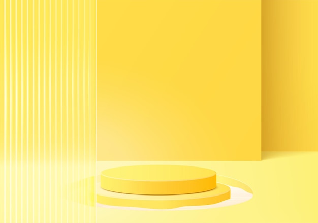 Piattaforma di sfondo 3d con vetro giallo moderno. piattaforma del podio di cristallo della rappresentazione 3d di vettore del fondo. stand mostra prodotto cosmetico. vetrina scenica su piedistallo moderna piattaforma da studio in vetro