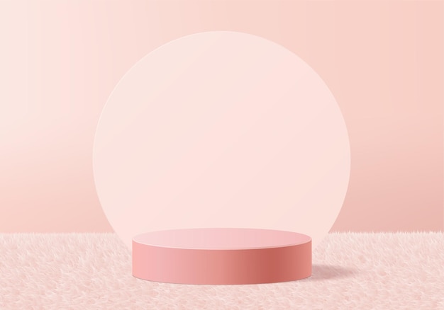 3D背景製品は、ピンクのカーペットプラットフォームに表彰台を表示します。