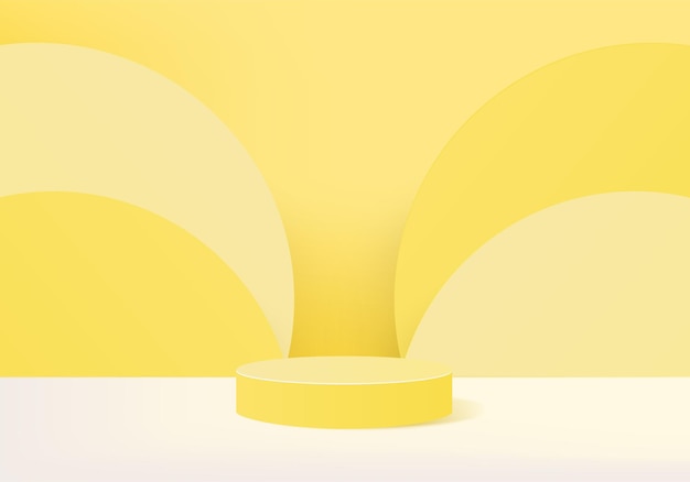 벡터 3d 배경 제품은 기하학적 플랫폼으로 연단 장면을 표시합니다. 받침대 디스플레이 노란색 스튜디오의 무대 쇼케이스