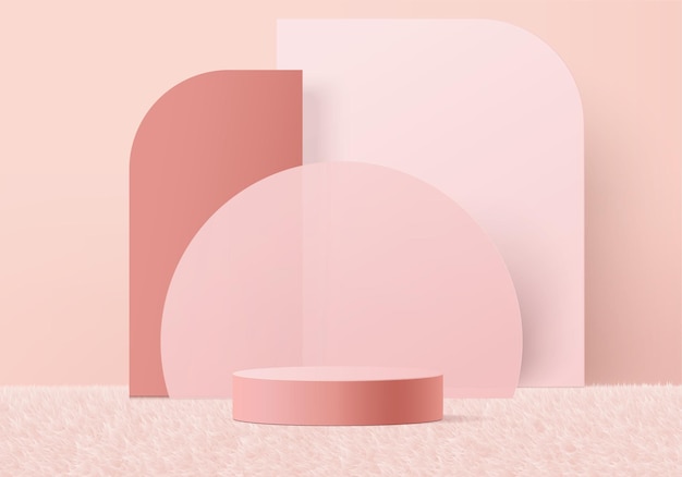 3d фоновые продукты отображают сцену подиума с геометрической платформой. Сценическая витрина на пьедестале розовая студия