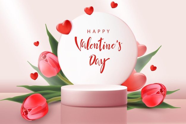 3d background products of Valentines catwalk on the platform of love