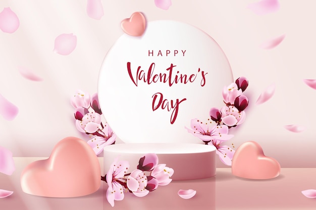 3d background products of Valentines catwalk on the platform of love