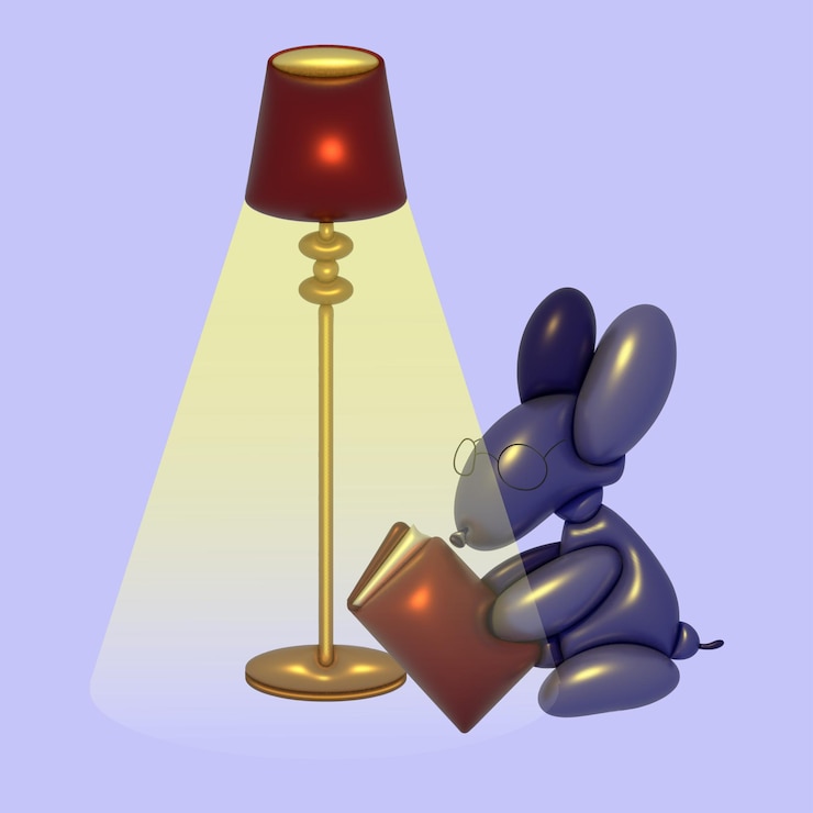 Vector 3d balloon dog vector illustration reading a book