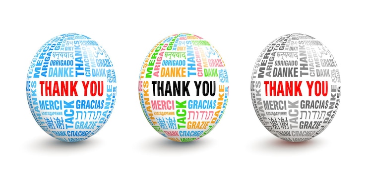 Vector 3d balls with words thanks in different languages