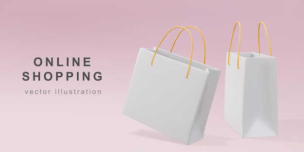 3d Banner for online shopping realistic gift bags