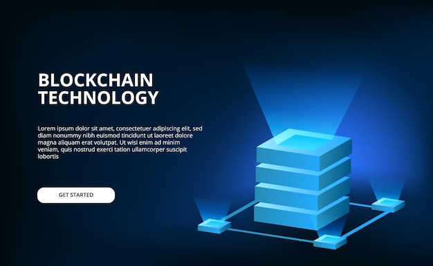 3d banner with cube network cloud crypto technology for blockchain on black surface