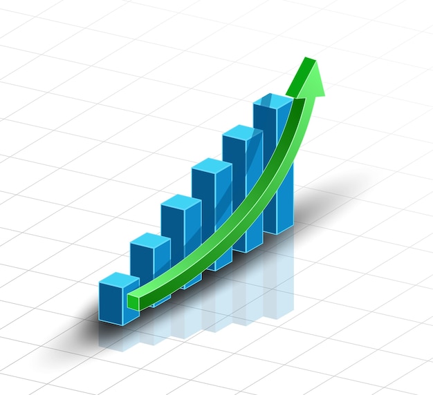 Vector 3d bar graph growth and up arrow