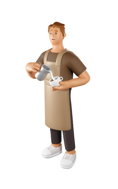 3d barista vector illustration cartoon male character of coffee shop worker