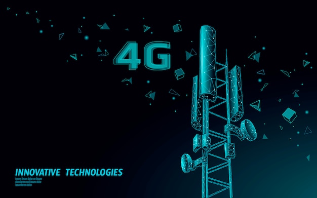 3D-basisstationontvanger. telecommunicatietoren 4g veelhoekig ontwerp wereldwijde verbinding informatiezender.