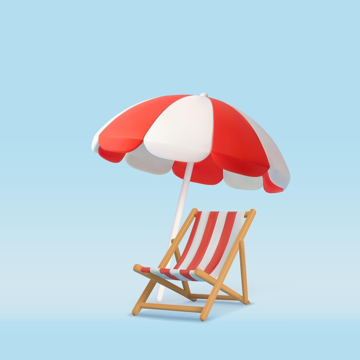 3D 해변 우산과 의자