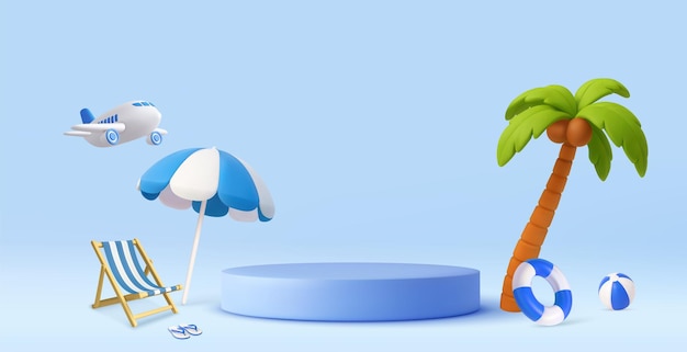 3D ビーチ・バケーション・シーン 飛行機