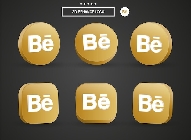 3d-behance-logopictogram in moderne gouden cirkel en vierkant voor logo's van sociale media-pictogrammen