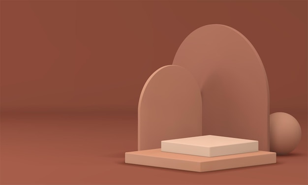 3d beige podium geometric shapes showcase for presentation realistic vector illustration