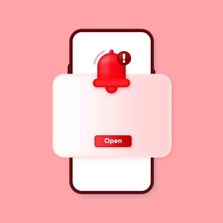 Vector 3d bell with danger alert notification attention new important message urgent online call social