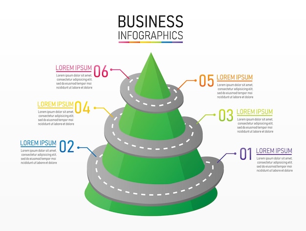 3d berg infographic met optie achtergrond zakelijke weg naar de top van de berg.