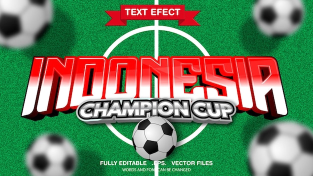 3d bewerkbaar teksteffect Indonesië voetbal thema premium vector