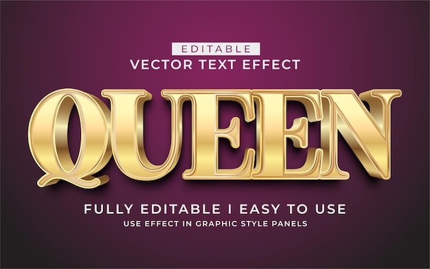 3d-bewerkbare Queen Gold tekst-effect