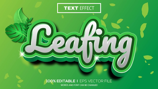 3d bewerkbare teksteffect blad thema premium vector