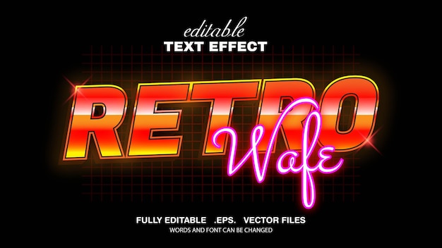 3d bewerkbare teksteffect retro wafe thema premium vector