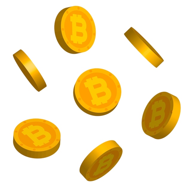 3d bitcoin coins vector illustration. Big isometric gold crypto currency graphic design elements. Vi