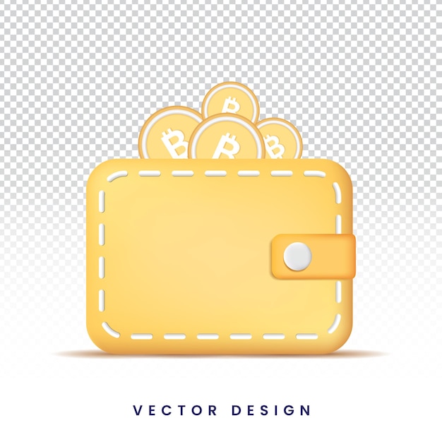 3d bitcoin wallet cartoon style vector icon