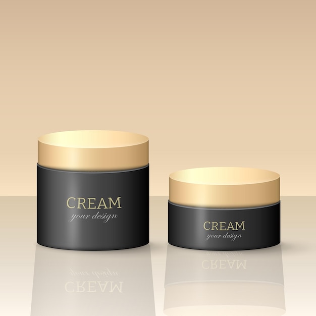 3d black and golden cosmetic containers for creme lotion moisturizer two cream jars with lids