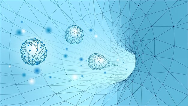 3D рендеринг черной дыры Физика научная фантастика гравитационные частицы вселенная черная материя Темно-синий треугольник низкополигональная научная технология фантастика векторная иллюстрация