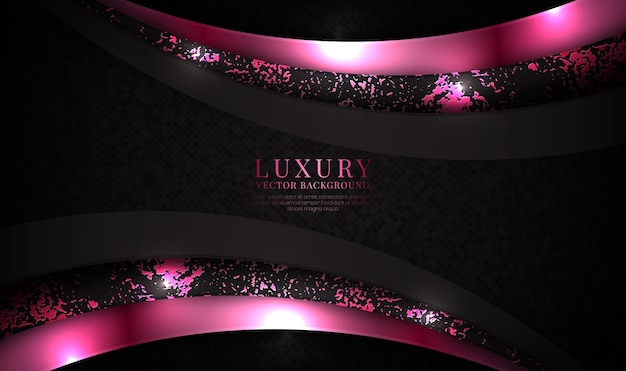 Strato di sovrapposizione di sfondo astratto di lusso rosa nero 3d su scuro con decorazione effetto onde metalliche